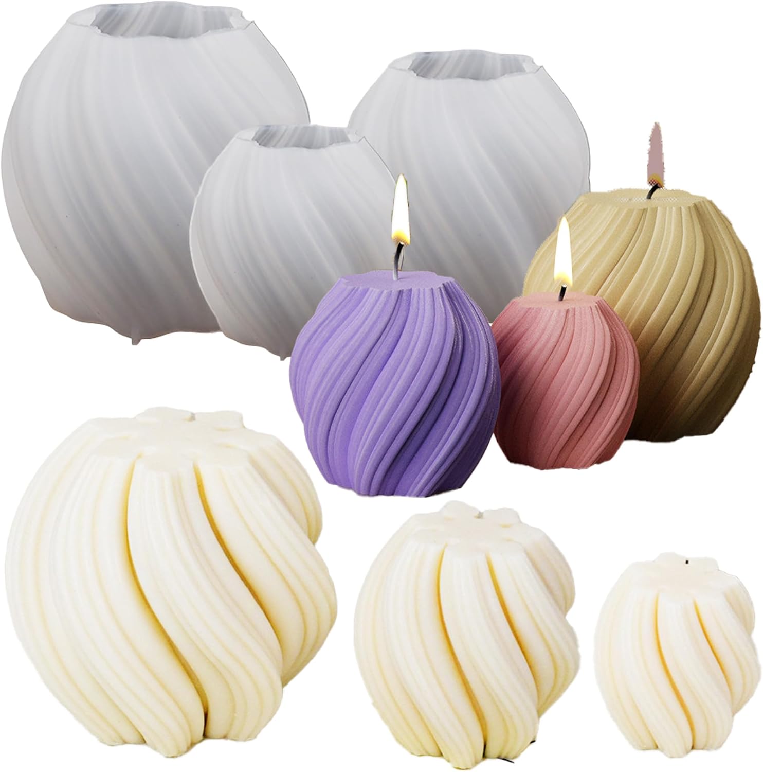 Candle Mold Silicone - 3 Pack Wave Candle Molds -